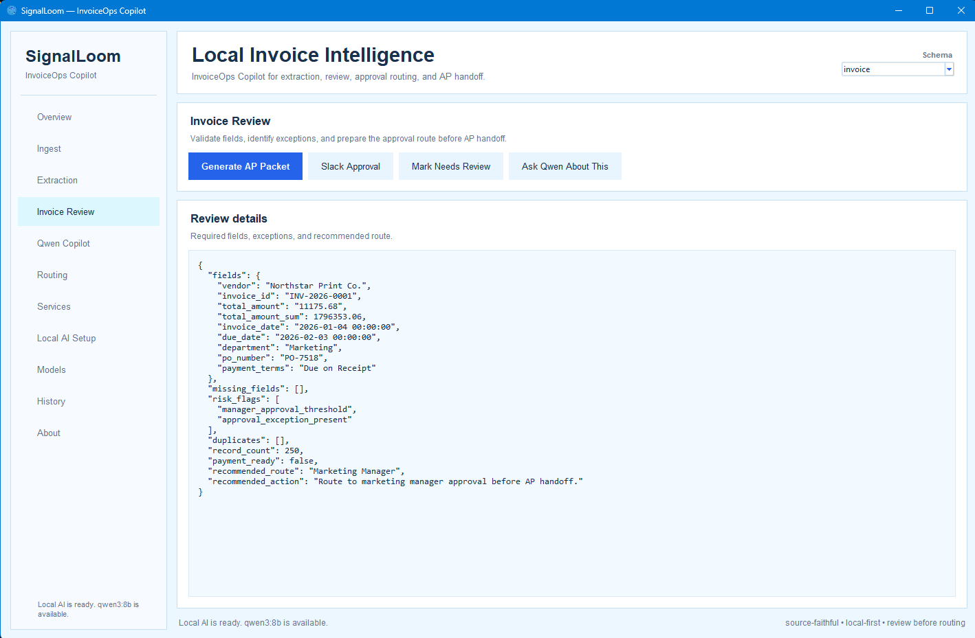 Invoice Review screen