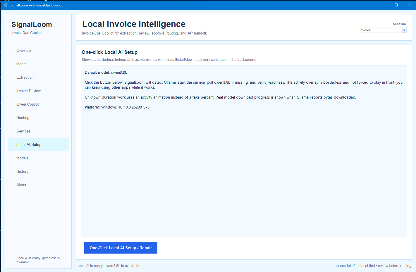 Local AI Setup screen