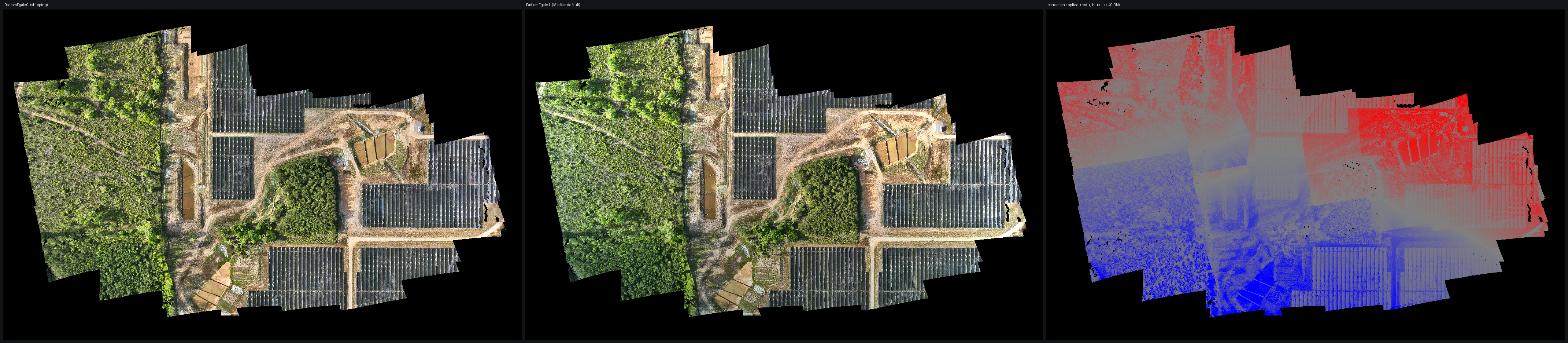 DroneMesh radiometric comparison from current orthomosaic processing