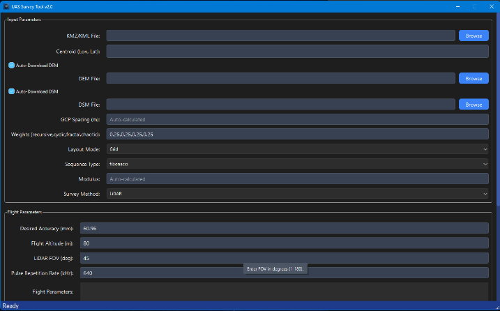 Input parameters screen