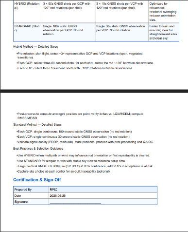 Field methodology and signoff section