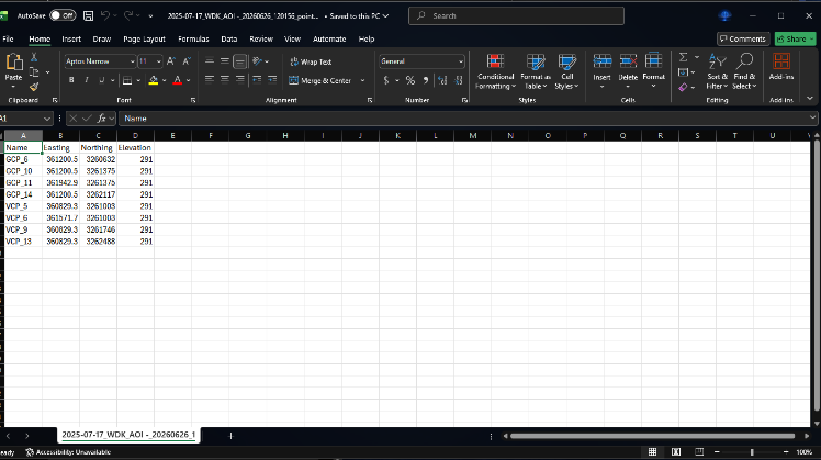Spreadsheet point export